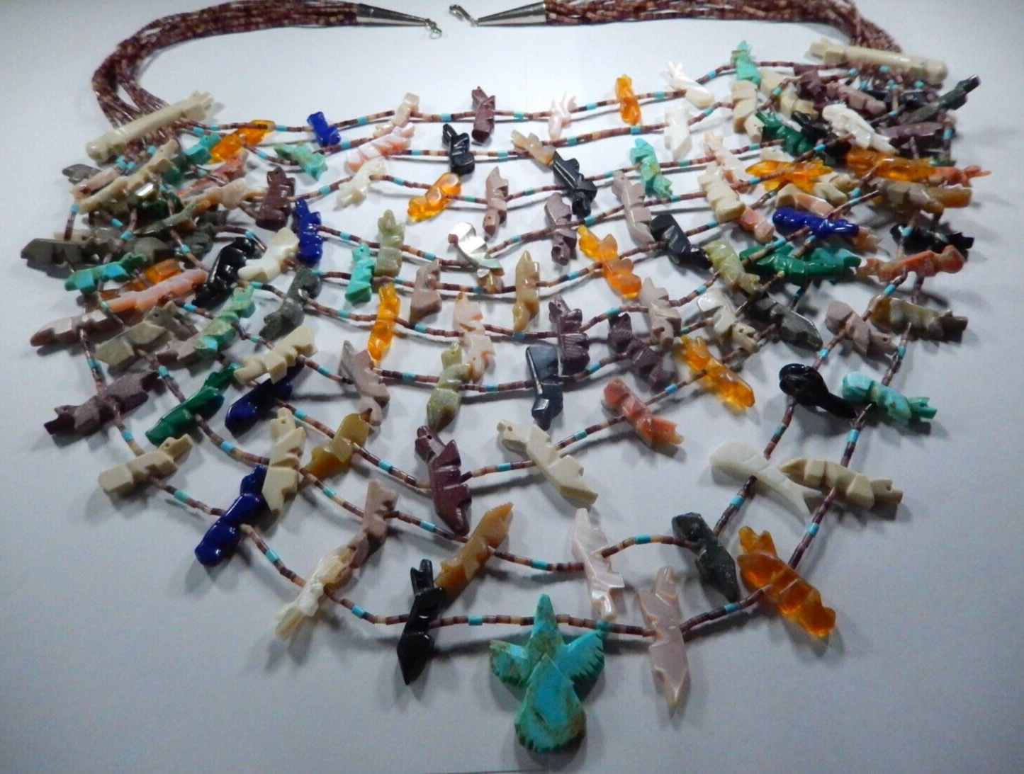 Vintage Native American Indian Zuni Fetish 10 Strand Necklace with COA