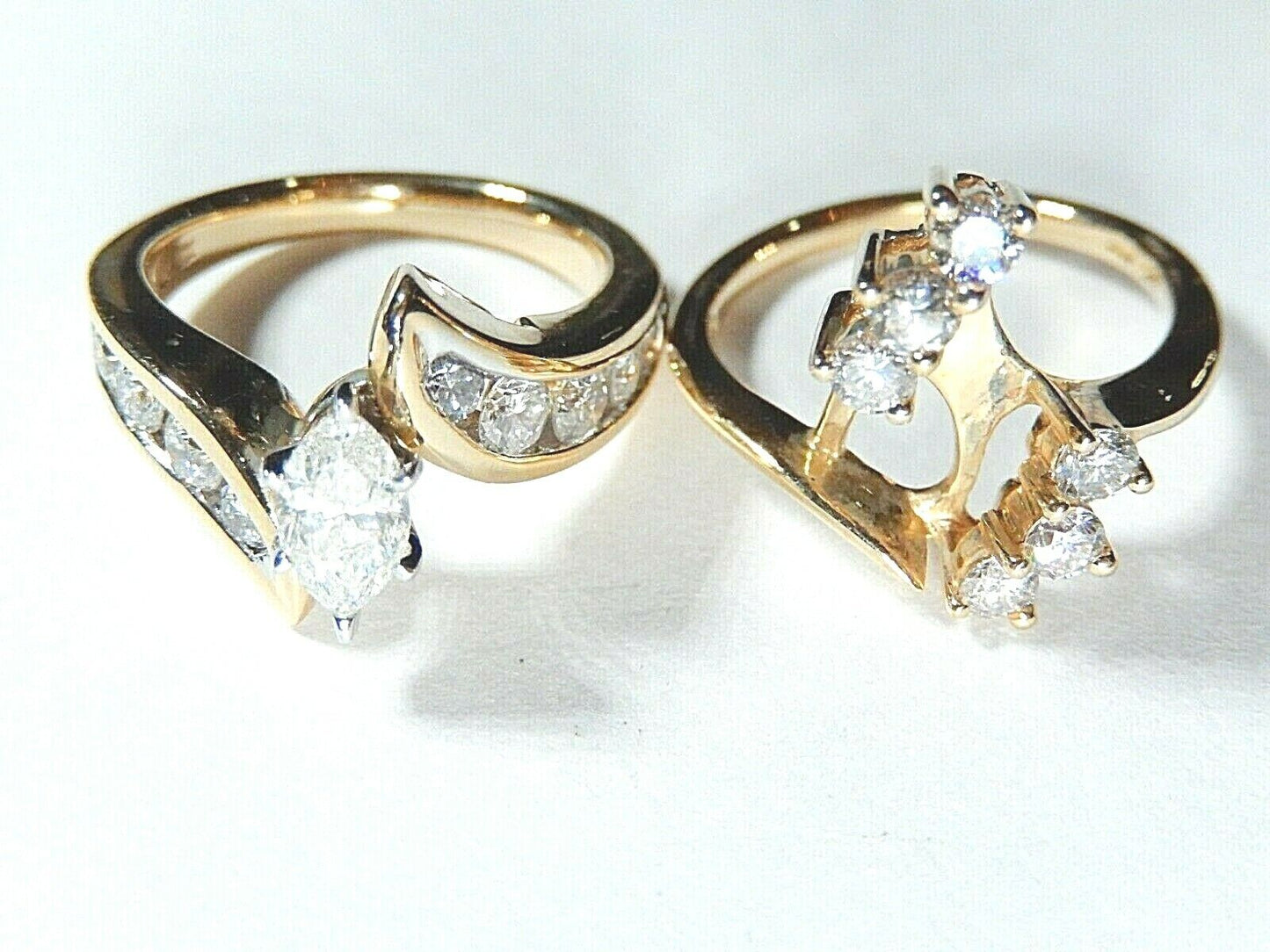 Stamped 14K Yellow Gold Marquise Diamond Wedding Engagement Bridal Ring Set