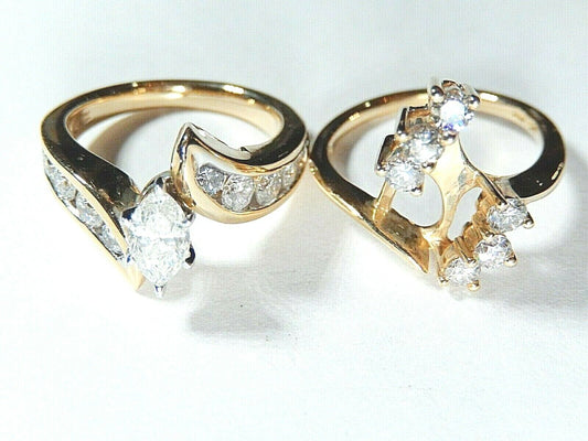 Stamped 14K Yellow Gold Marquise Diamond Wedding Engagement Bridal Ring Set