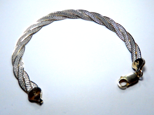 Two Tone Sterling 925 Three Strand 7mm Braided Bracelet Made in Italy  6.75"