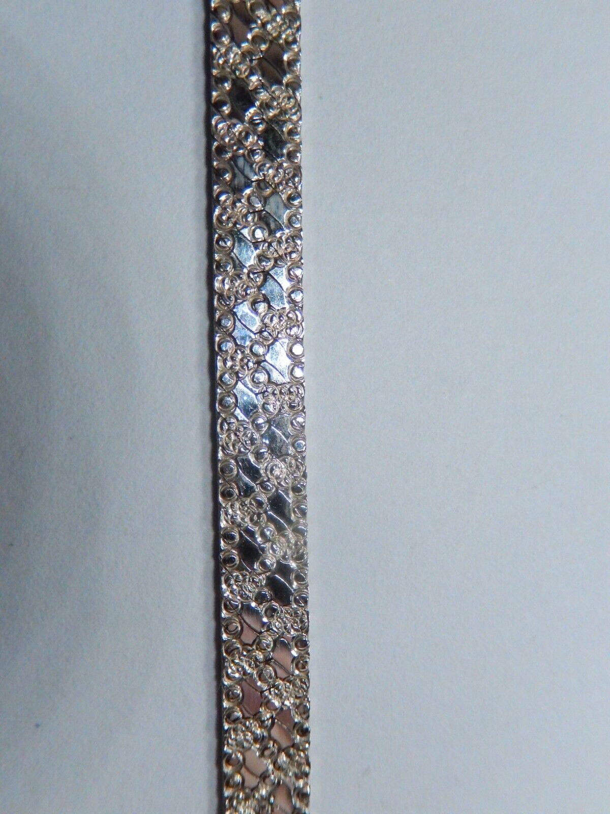 Italy 925 Sterling Silver Herringbone Flat Bracelet Diamond Pattern Reversible