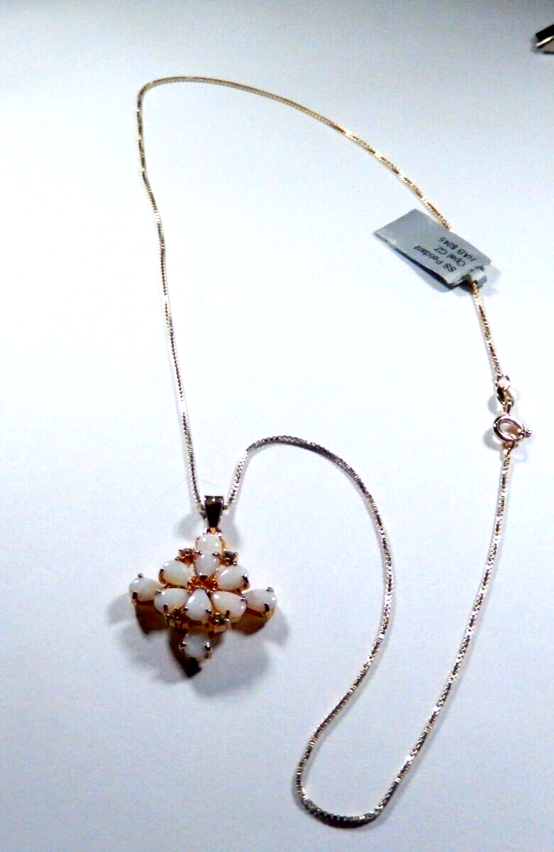 VINTAGE GOLD VERMEIL OPAL  CZ CROSS PENDANT with 18 Vermeil Chain