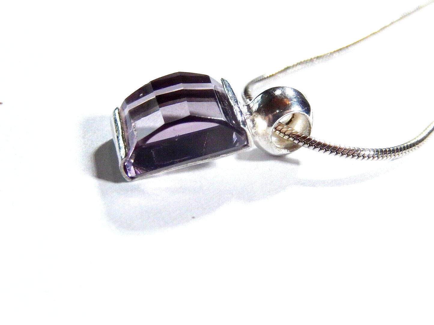 *VINTAGE* Sterling 10mm x 8.5mm Fancy Cut Purple Amethyst Pendant w/16" Chain