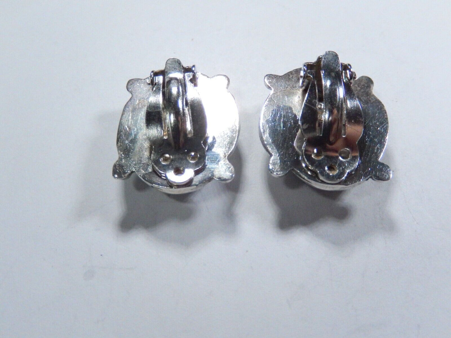 *VINTAGE* TAXCO Sterling Silver Turquoise Clip On Earrings 1" x 3/4" - 16.9 gms