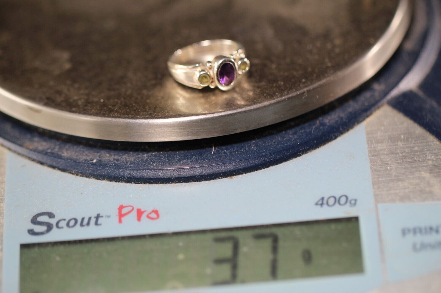 *VINTAGE*  Sterling Silver 925 Purple Amethyst & Peridot RING Size 5.25
