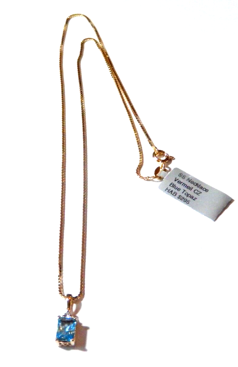 NEW 100 Carat Blue Topaz  CZ Vermeil 925 Pendant w18 Vermeil Chain