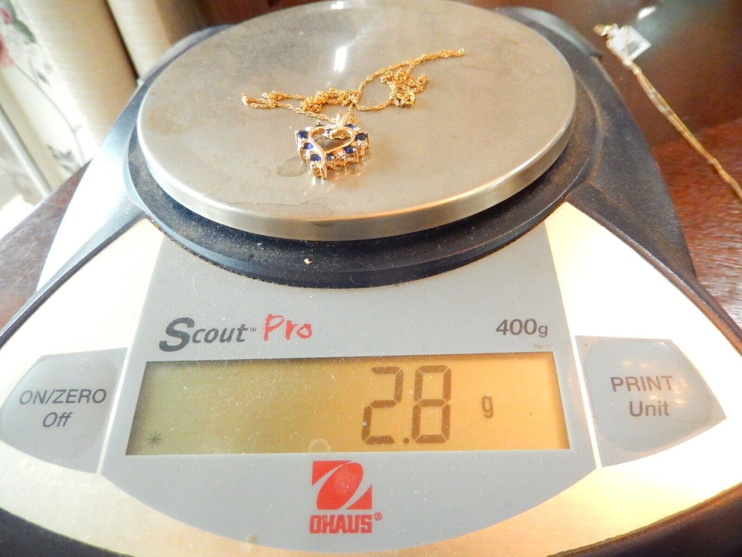 NEW Gold Vermeil 925 Sapphires Diamond Heart Pendant w18 Vermeil Chain