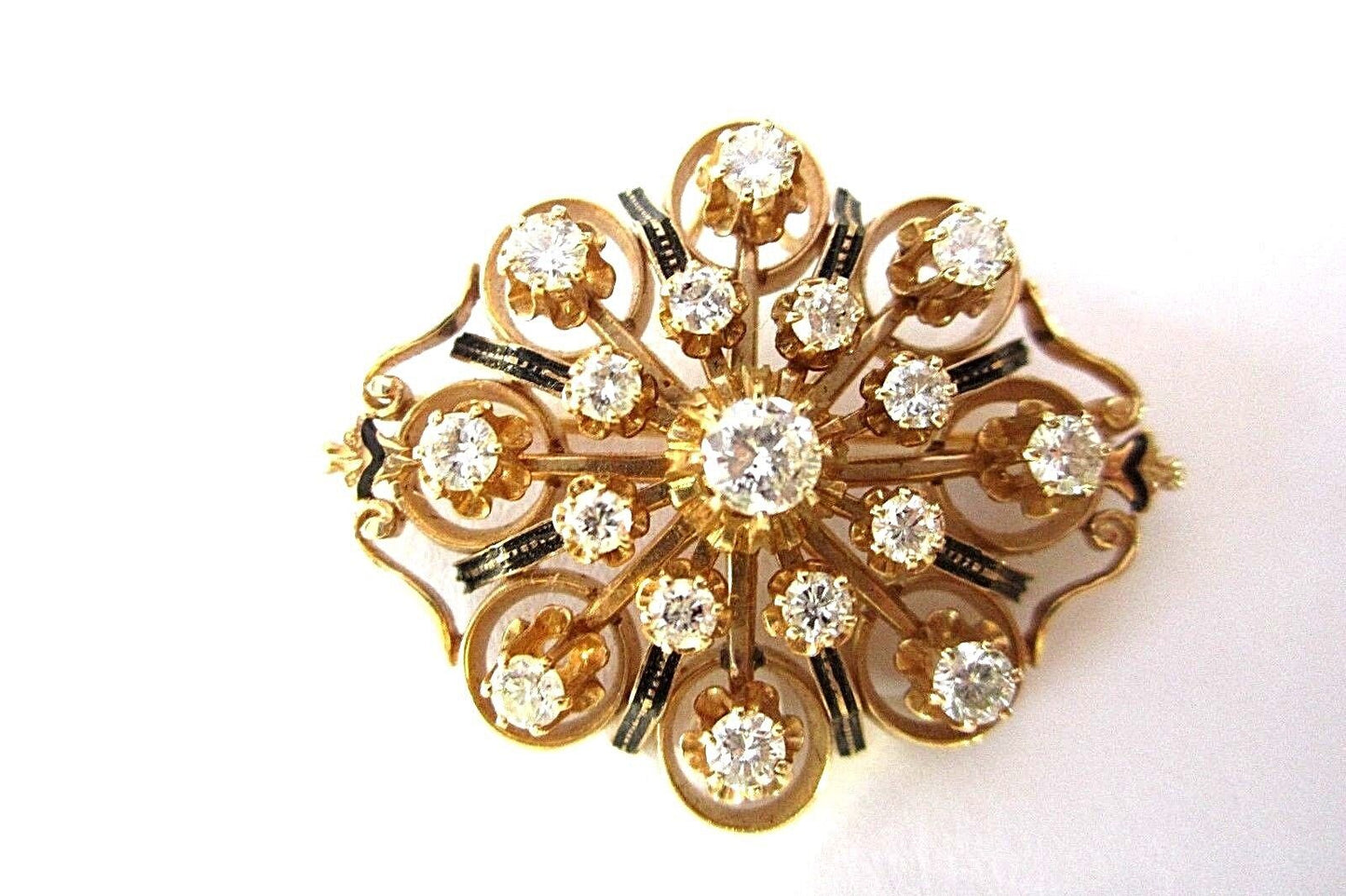 *VINTAGE*  Stamped 14K YG Brooch or Pendant w/approx. 1.60 CTTW of Diamonds