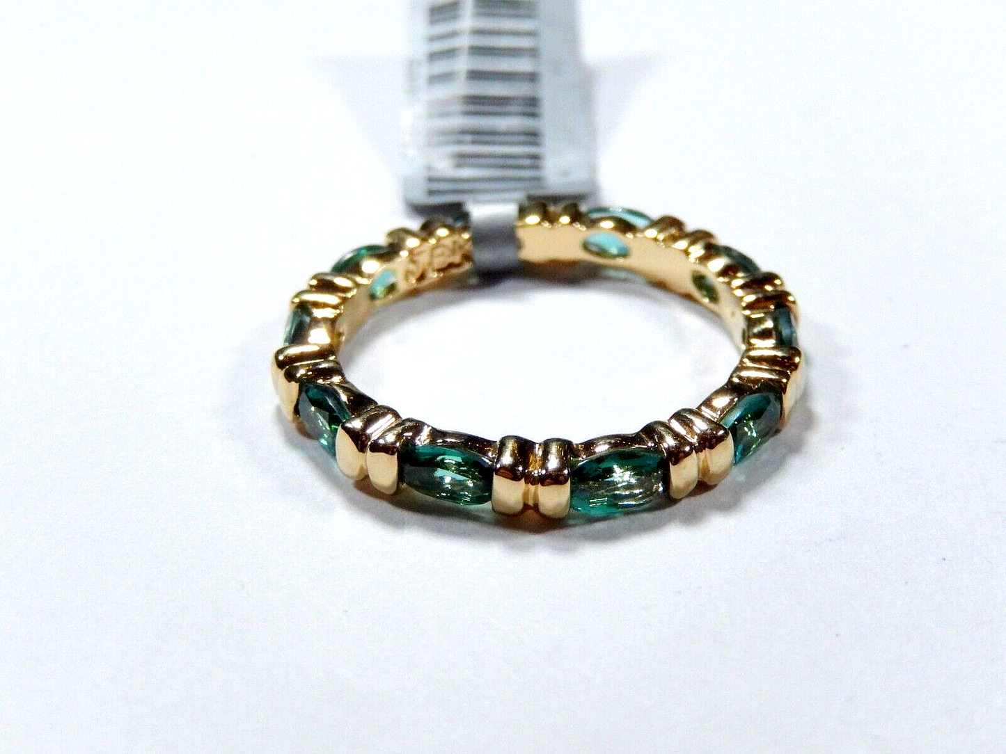 *VINTAGE* Gold Vermeil Sterling Silver Lab Created EMERALD ETERNITY RING Sz 10