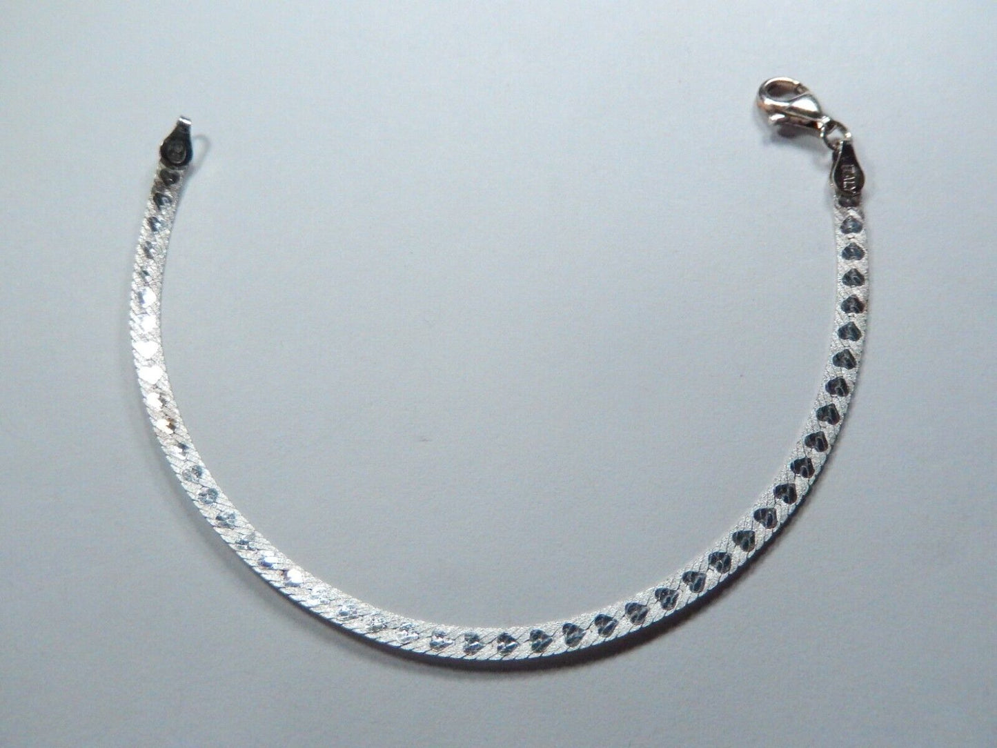 Sterling Silver Heart Herringbone Reversible Bracelet 925 - 7" Length - 2.9 gram