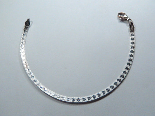 Sterling Silver Heart Herringbone Reversible Bracelet 925 - 7" Length - 2.9 gram