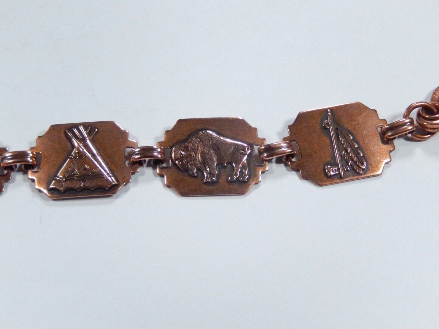 Vintage Southwest Copper Stamped Concho 6 Links Bracelet 7" Length