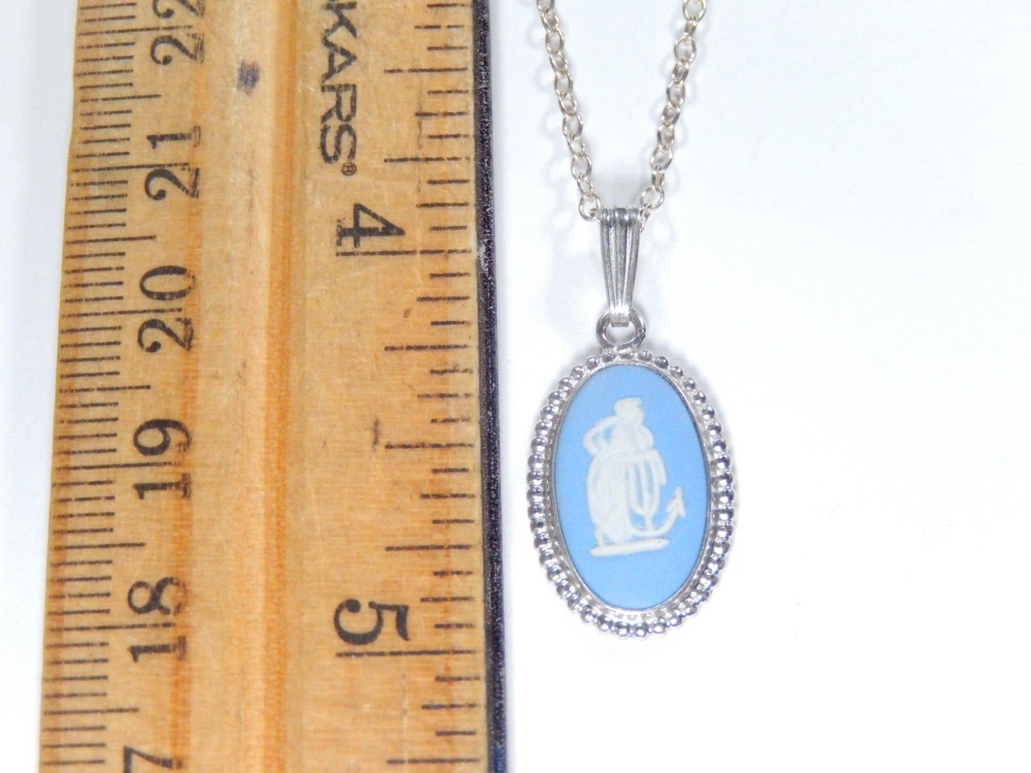 Antique Wedgwood Small Jasperware Sterling Silver Pendant Made In England w/18"C