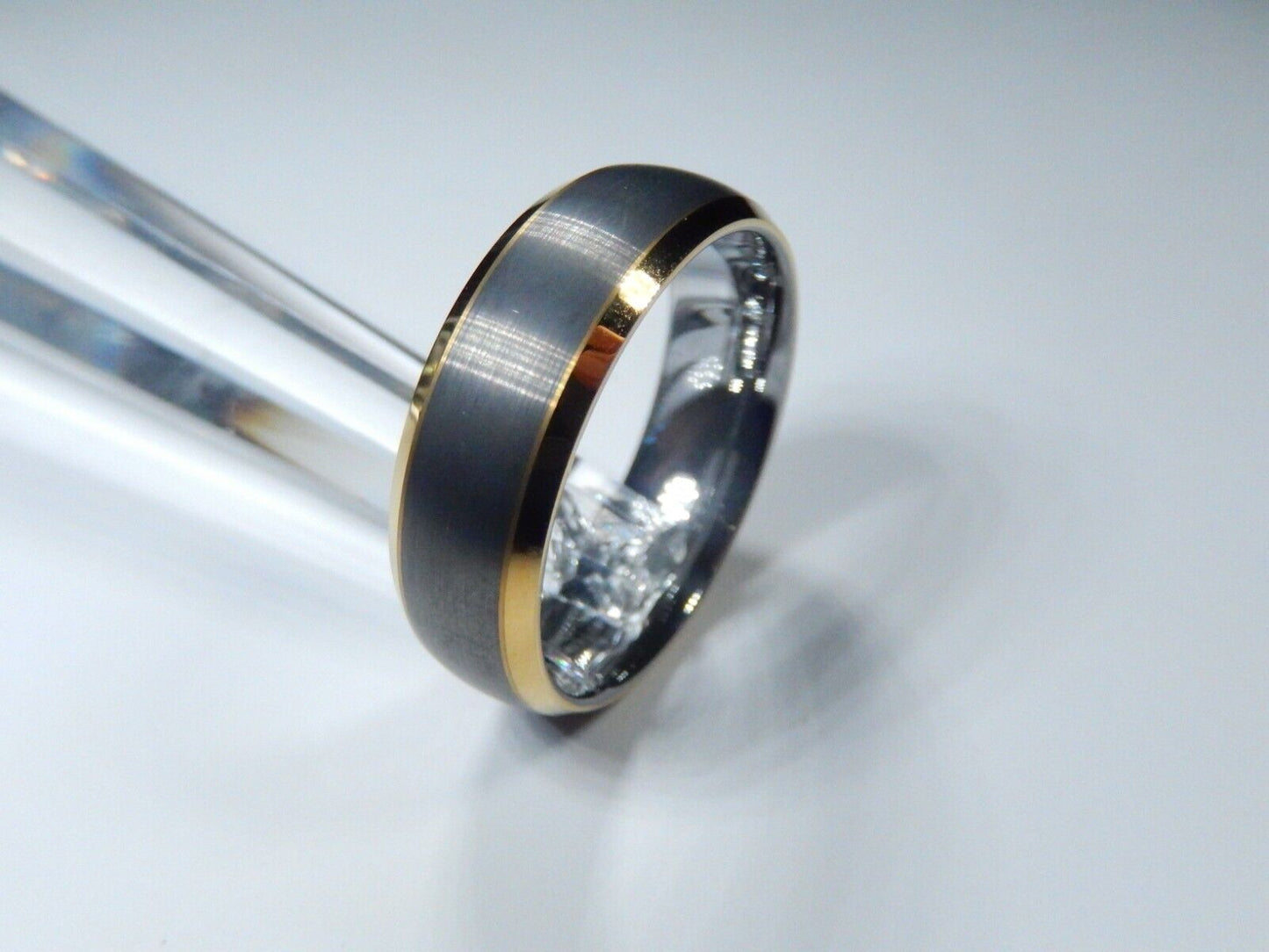*NEW* 8mm Tungsten Comfort Fit Brushed Center w/ Gold Beveled Wedding Band Sz 8