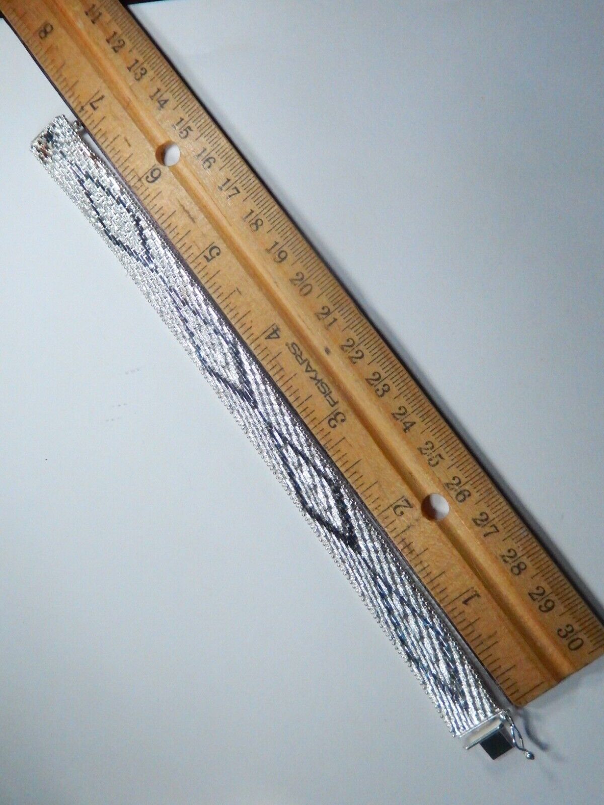 Vintage Italy 925 Thick Heavy 13mm Wide Chevron Mesh Bracelet Sterling Silver-7"