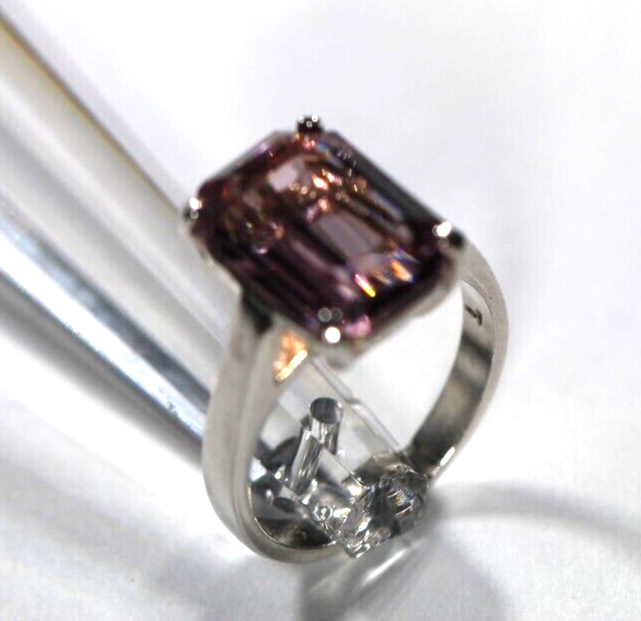 Sterling Silver 5.0 CT Emerald Cut Amethyst Solitaire Cocktail Ring Size 7