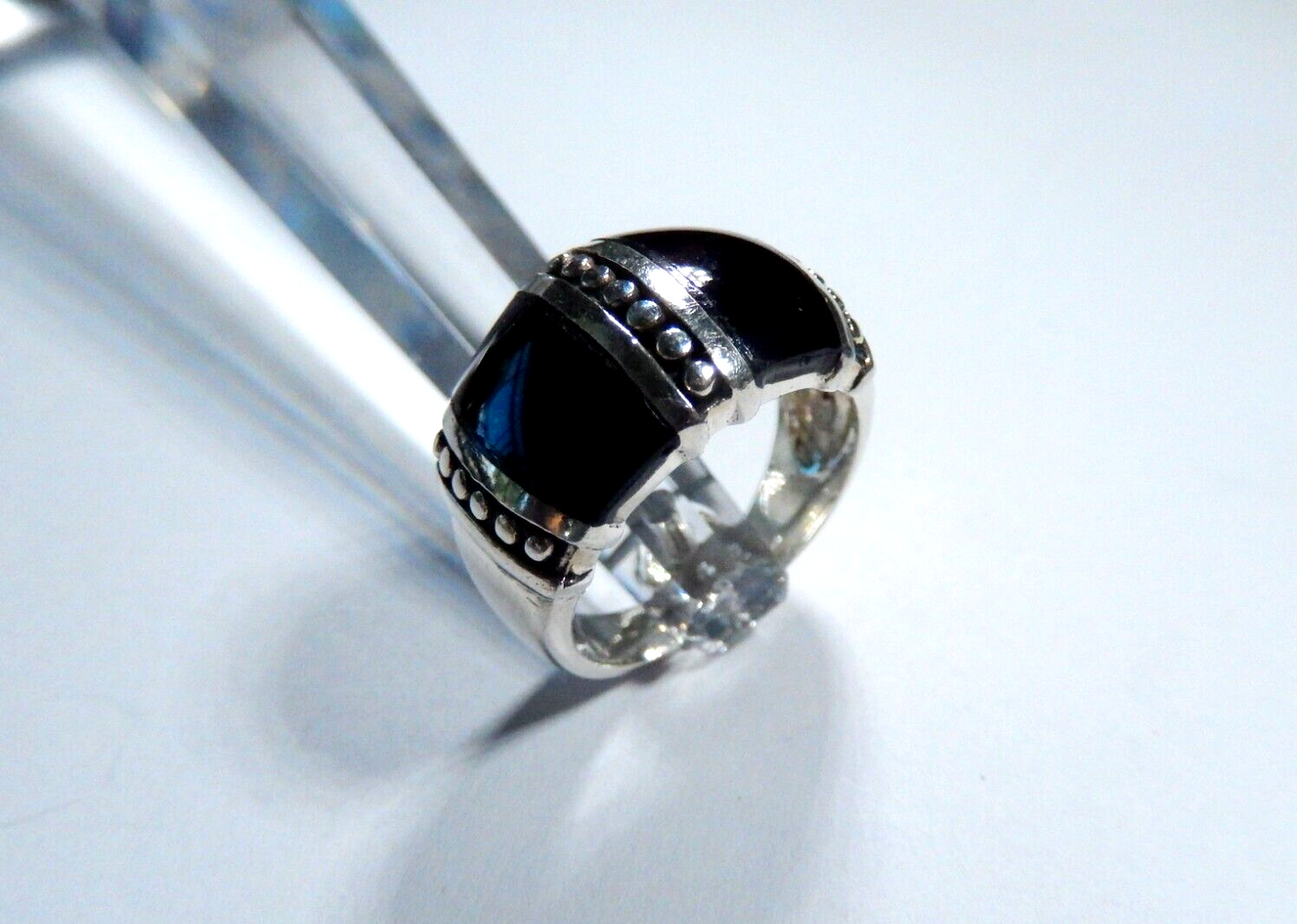 Vintage Sterling Silver Black Onyx Inlay Dome Ring Size 6.5
