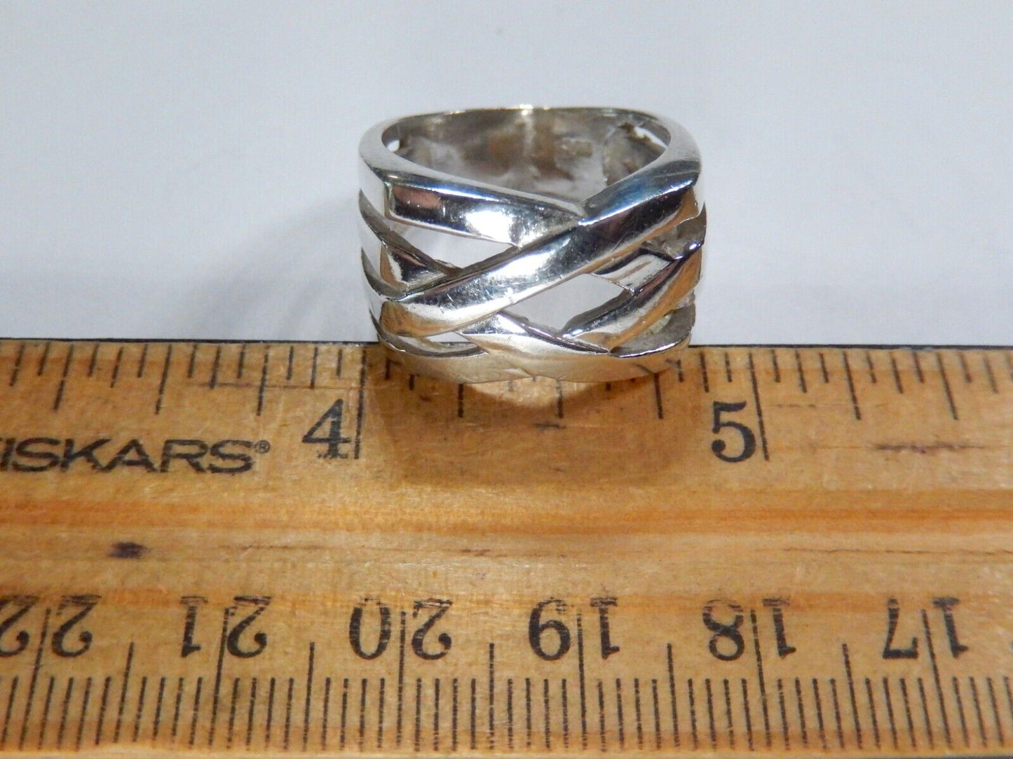 *VINTAGE*  925 Sterling Silver 13.5mm Basket Weave Wide Band Ring Sz 7.75