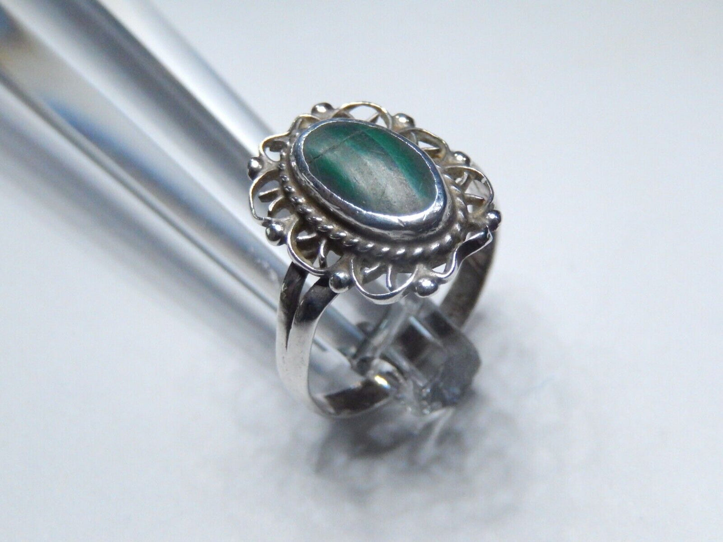 Vintage Southwest Sterling Silver Malachite Ring Size 6.5