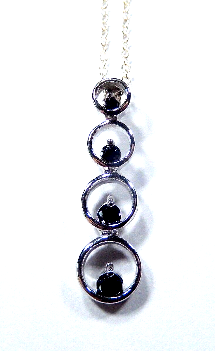 Sterling Silver Faceted Black Onyx Pendant w/ 18" Sterling Chain