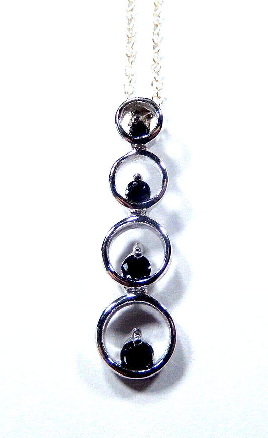 Sterling Silver Faceted Black Onyx Pendant w/ 18" Sterling Chain