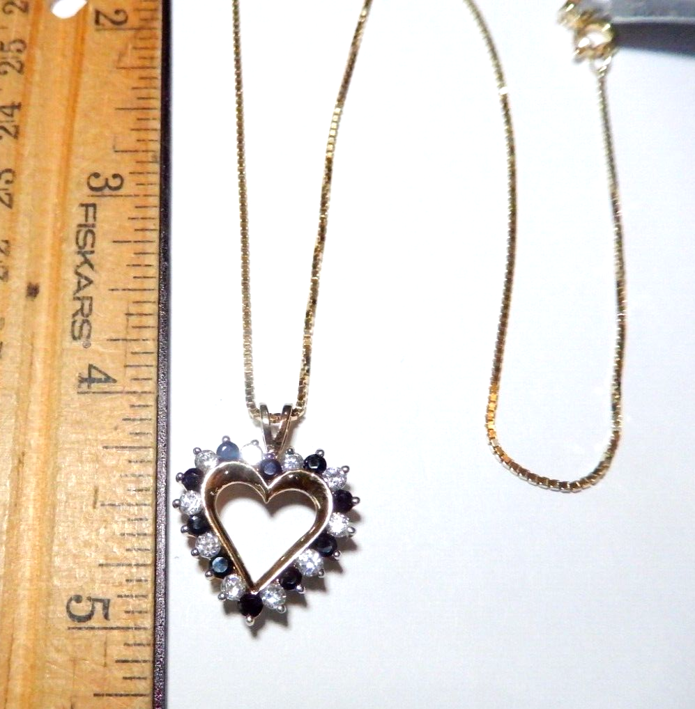 NEW Gold Vermeil 925 Sapphires  CZ Heart Pendant  w18 Vermeil Chain