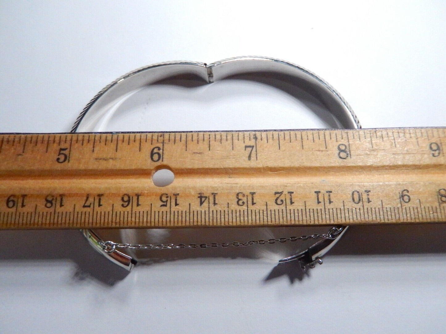 VINTAGE - Sterling Silver Hinged Bangle Bracelet with Clasp & Chain ~ 11.8 grams