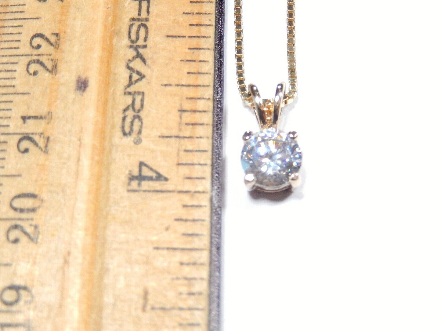 Gold Vermeil 100 CT CZ Solitaire Pendant  18 Gold Vermeil Box Chain Necklace