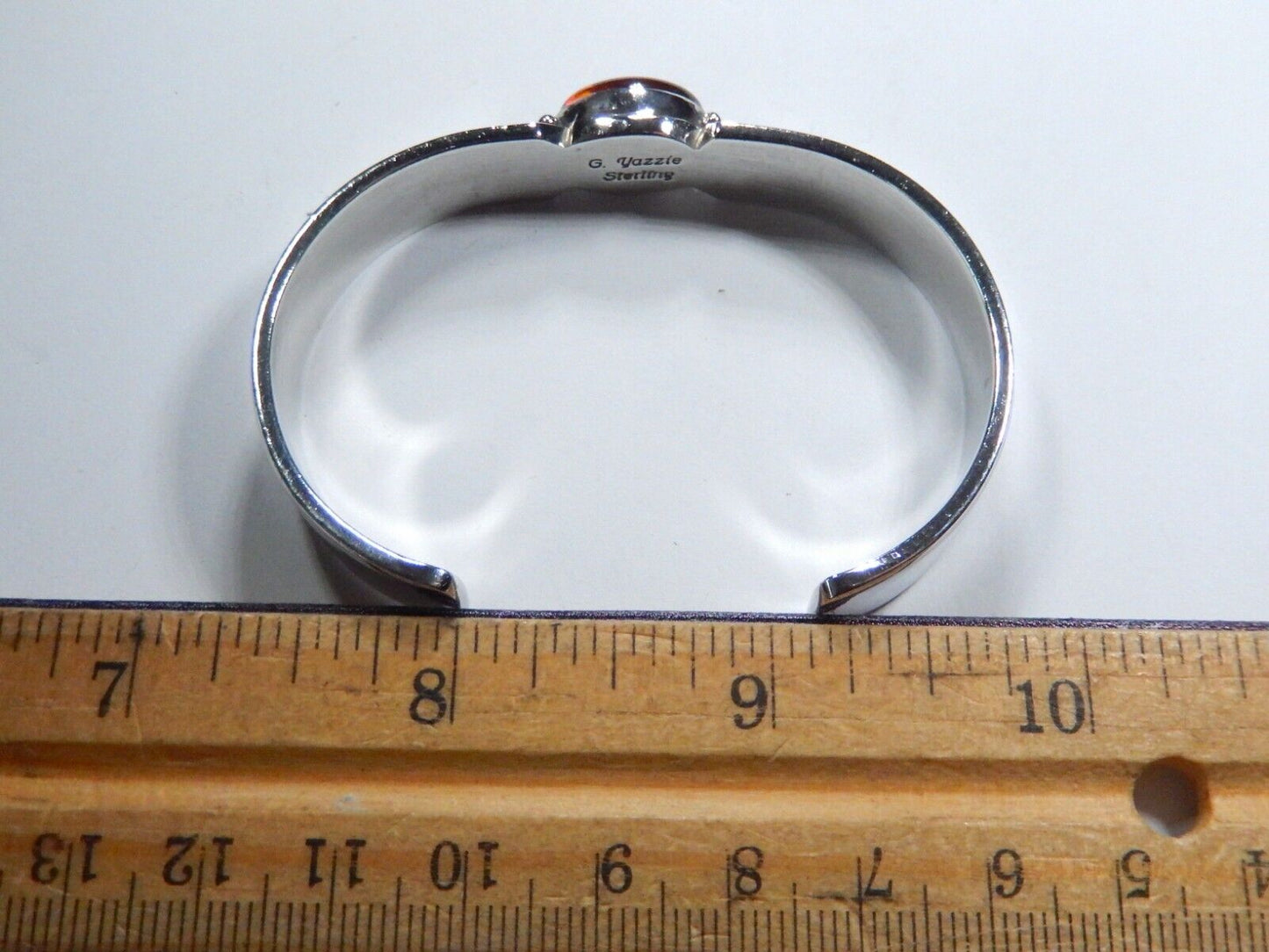 NAVAJO G. YAZZIE AMBER STERLING SILVER THICK CUFF BRACELET 11mm WIDE 33.8 grams