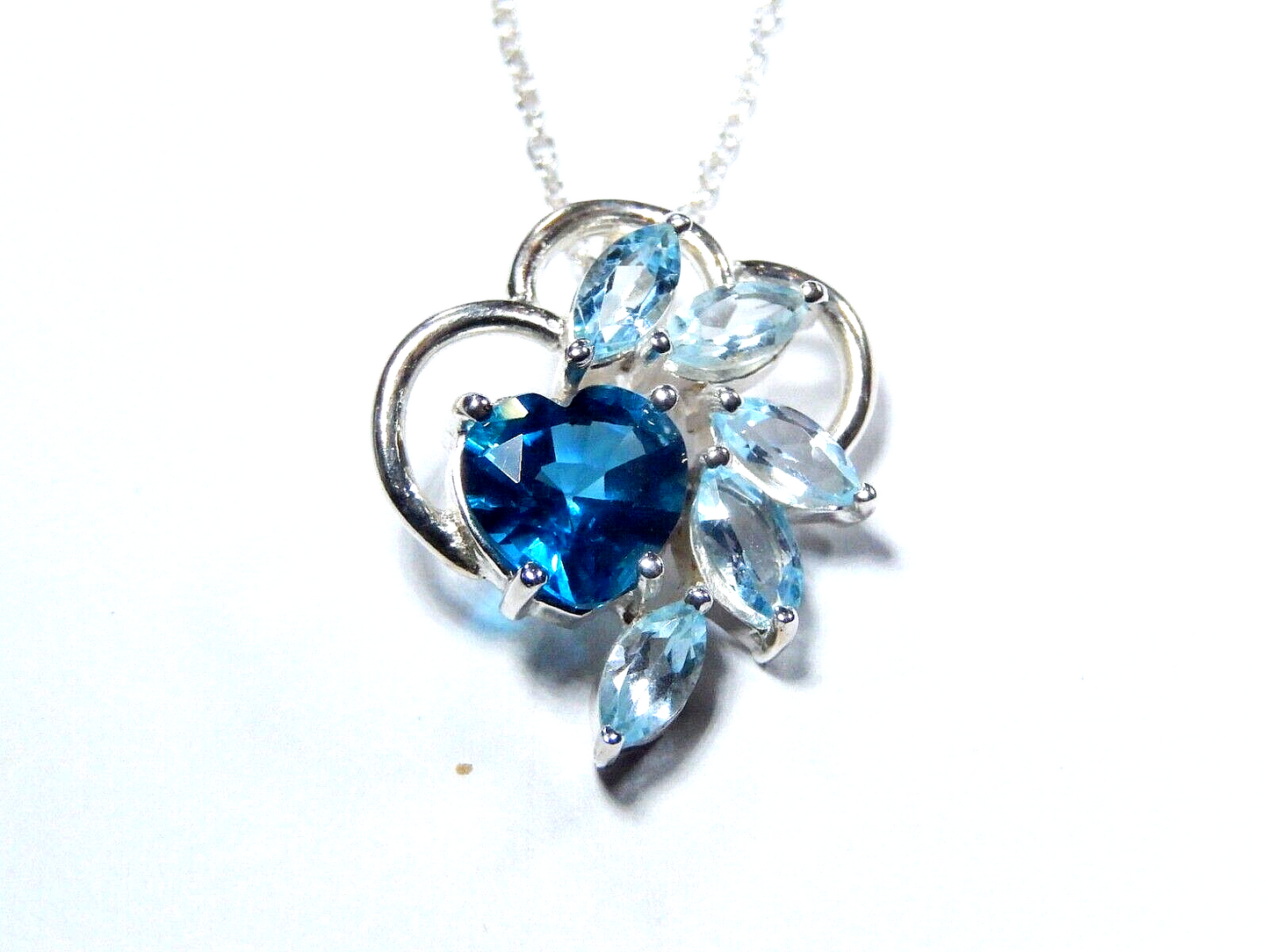 Sterling Silver Free Form London Blue & Sky Blue Topaz Pendant w/18" Ster. Chain