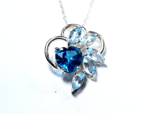 Sterling Silver Free Form London Blue & Sky Blue Topaz Pendant w/18" Ster. Chain