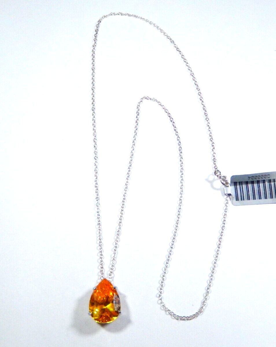 Sterling Silver 60 CT PEAR CITRINE Solitaire Pendant w18 Sterling Chain
