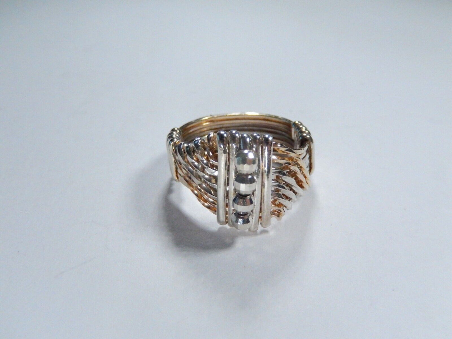 *VINTAGE* ARTISAN Sterling Silver & Gold Tone Wire Wrap Ring Size 6.5