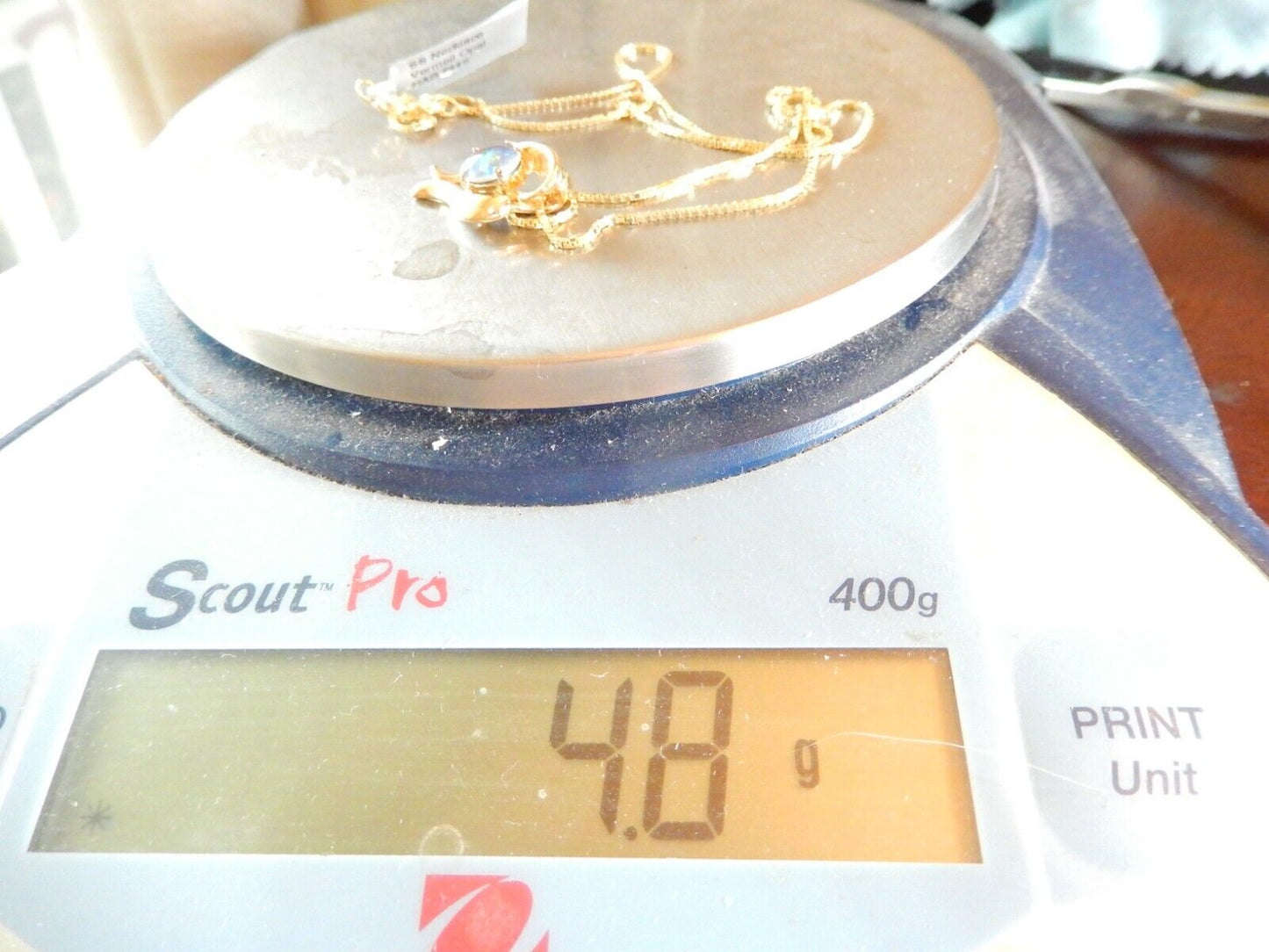 *VINTAGE* Vermeil 925 Gold Simulated Fire Opal  Heart Necklace w/18" Verm. Chain