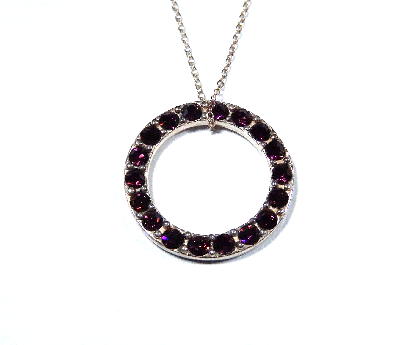 VINTAGE 925 Sterling Silver  Amethyst Eternity Circle Pendant with 18 chain