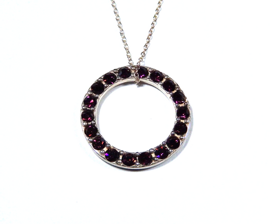 VINTAGE 925 Sterling Silver  Amethyst Eternity Circle Pendant with 18 chain