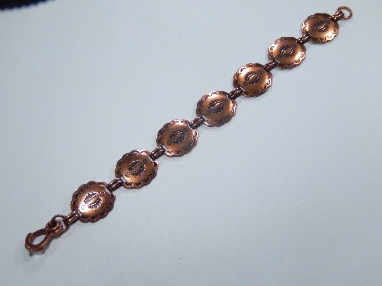 Vintage Southwest Copper Stamped Concho 7 Links Bracelet 7.25" Length