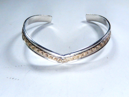 *VINTAGE*  Sterling Silver and 12k GF Cuff "V" Style Bracelet  7"