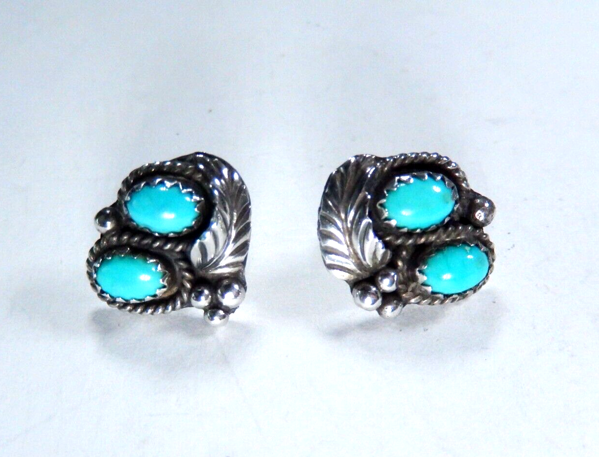 Navajo "JM" James Mason 925 Sterling Silver Turquoise Cluster Earrings