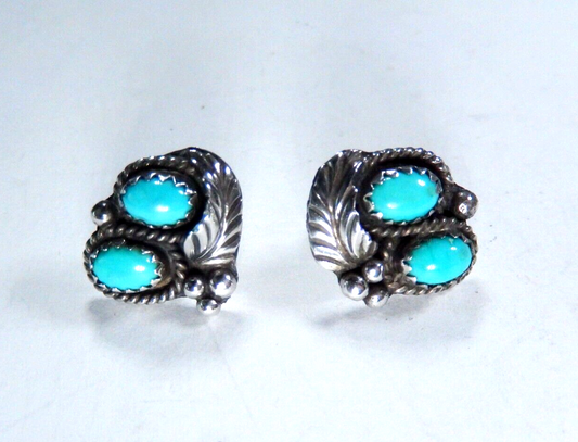 Navajo "JM" James Mason 925 Sterling Silver Turquoise Cluster Earrings