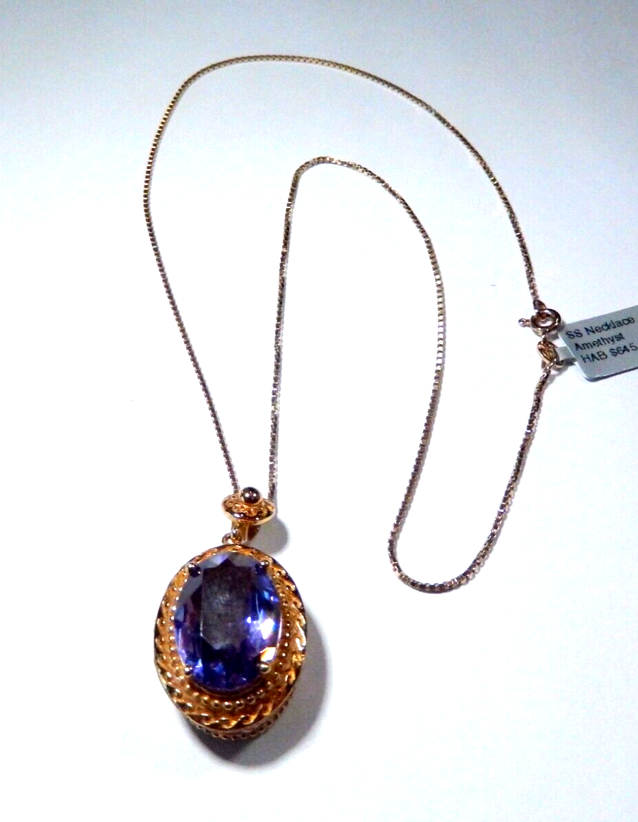 LARGE Gold Vermeil 100 CT Oval Amethyst Filigree Pendant with 18 Vermeil Chain