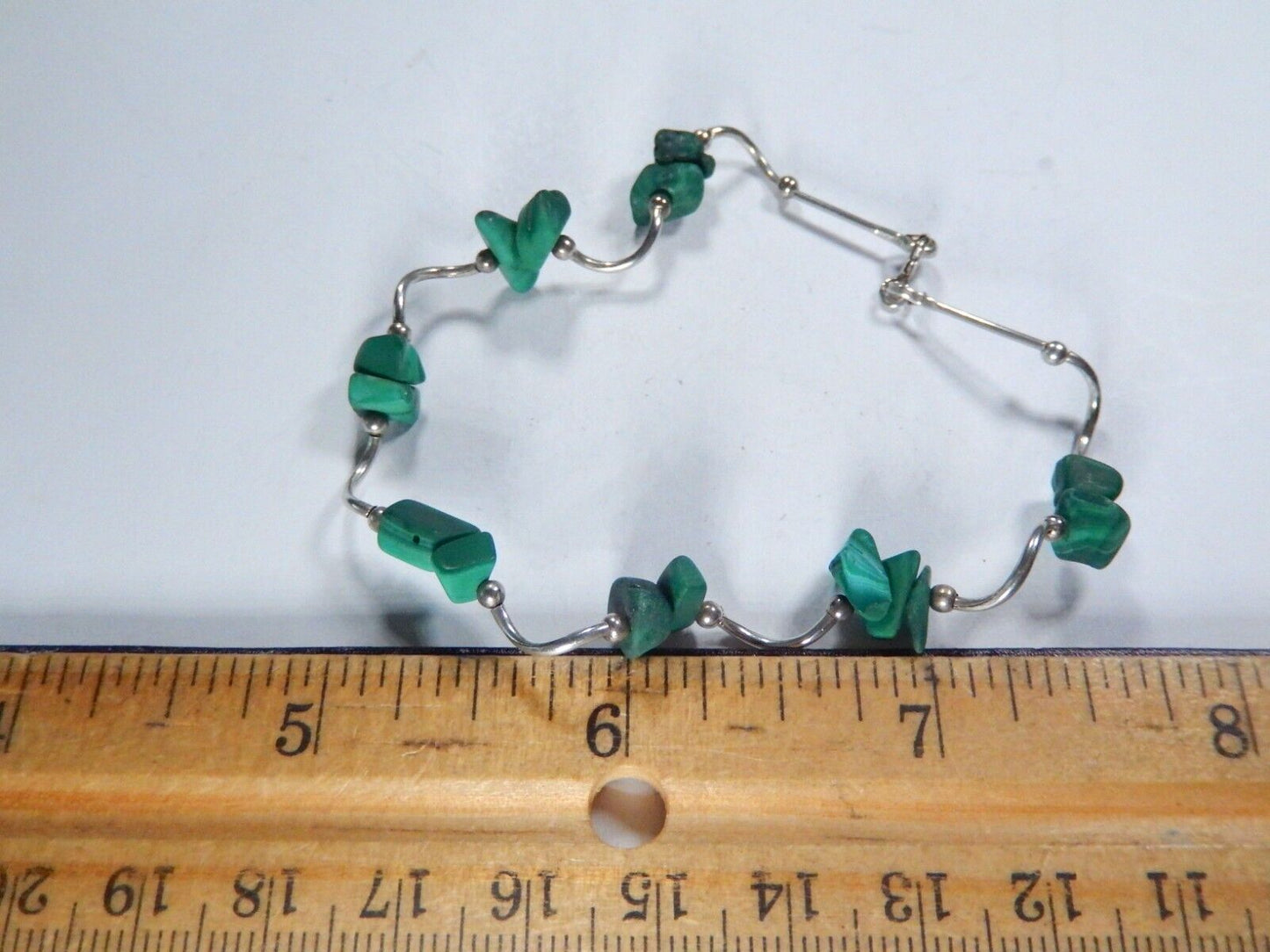 *VINTAGE*   Sterling Silver and Malachite Bracelet 7.5" and 6.7 Grams