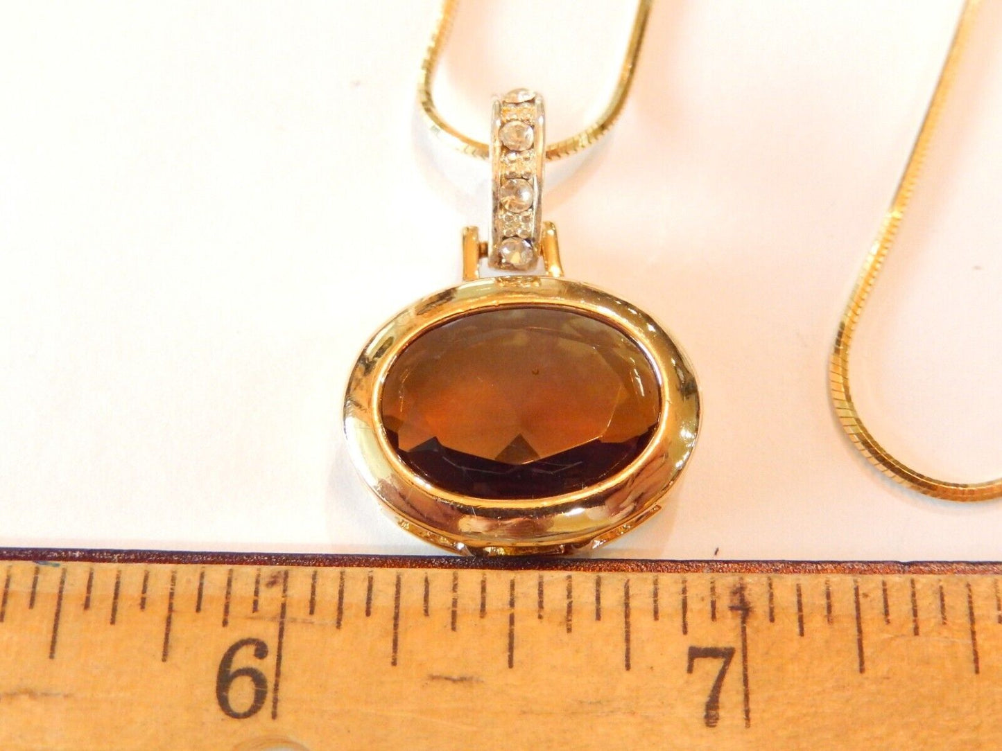 Gold Vermeil 17mm x 13mm Smoky Quartz  CZ Pendant w 18 Vermeil Smooth Chain