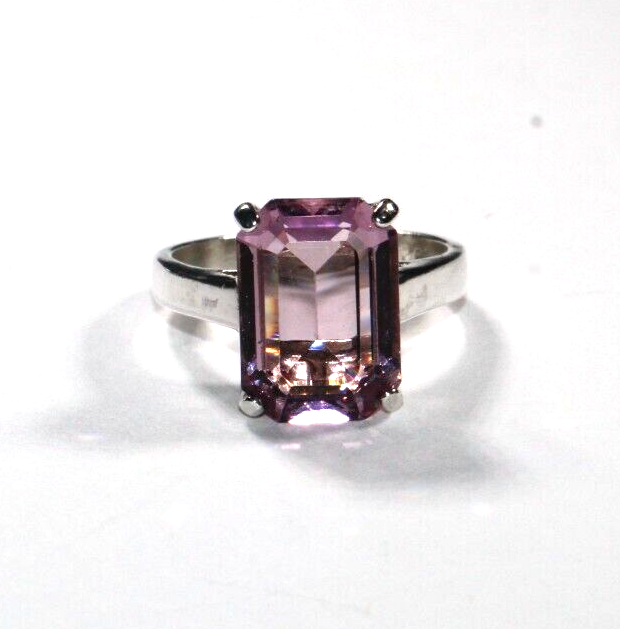 Sterling Silver 5.0 CT Emerald Cut Amethyst Solitaire Cocktail Ring Size 7