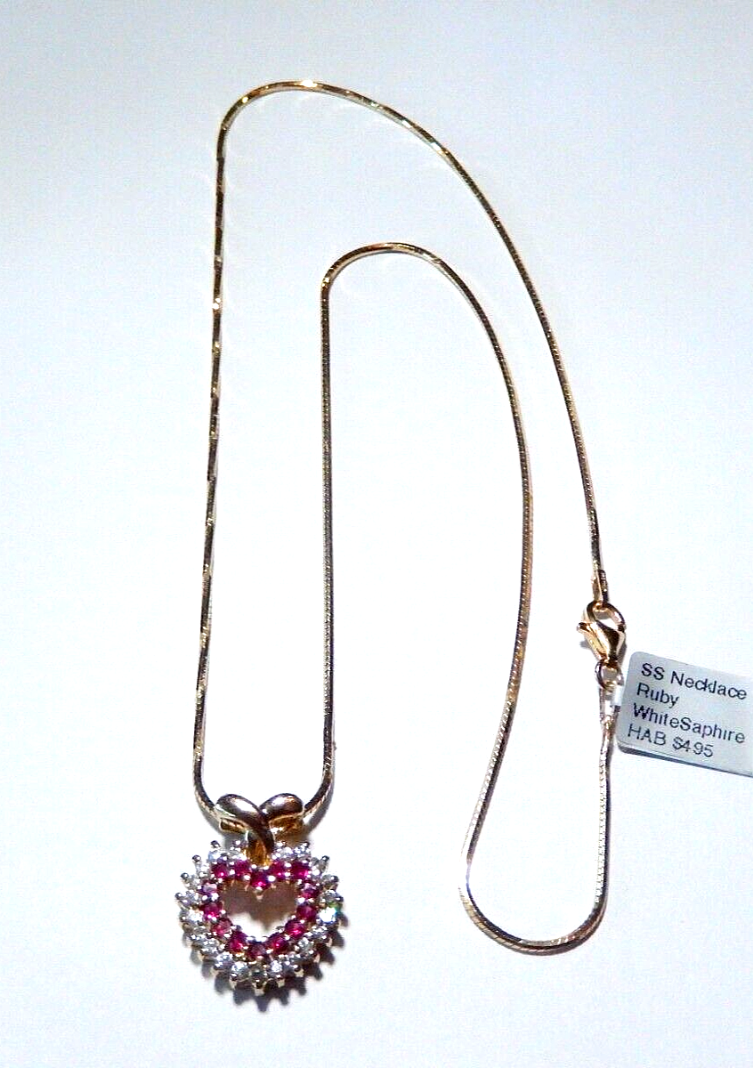 NEW Gold Vermeil 925  Ruby and CZ Heart Pendant w 18 Vermeil Chain