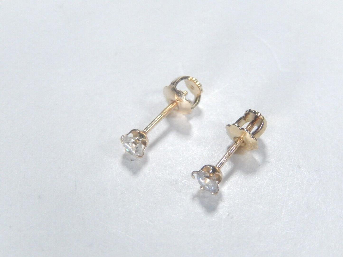 14K Solid Gold Round Baby CZ Screw Back Earrings Children Studs 3.5MM