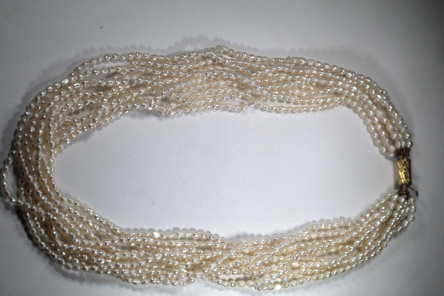 *VINTAGE* 18"  Ten 10 Strand Natural Real Baroque Rice Pearl Necklace