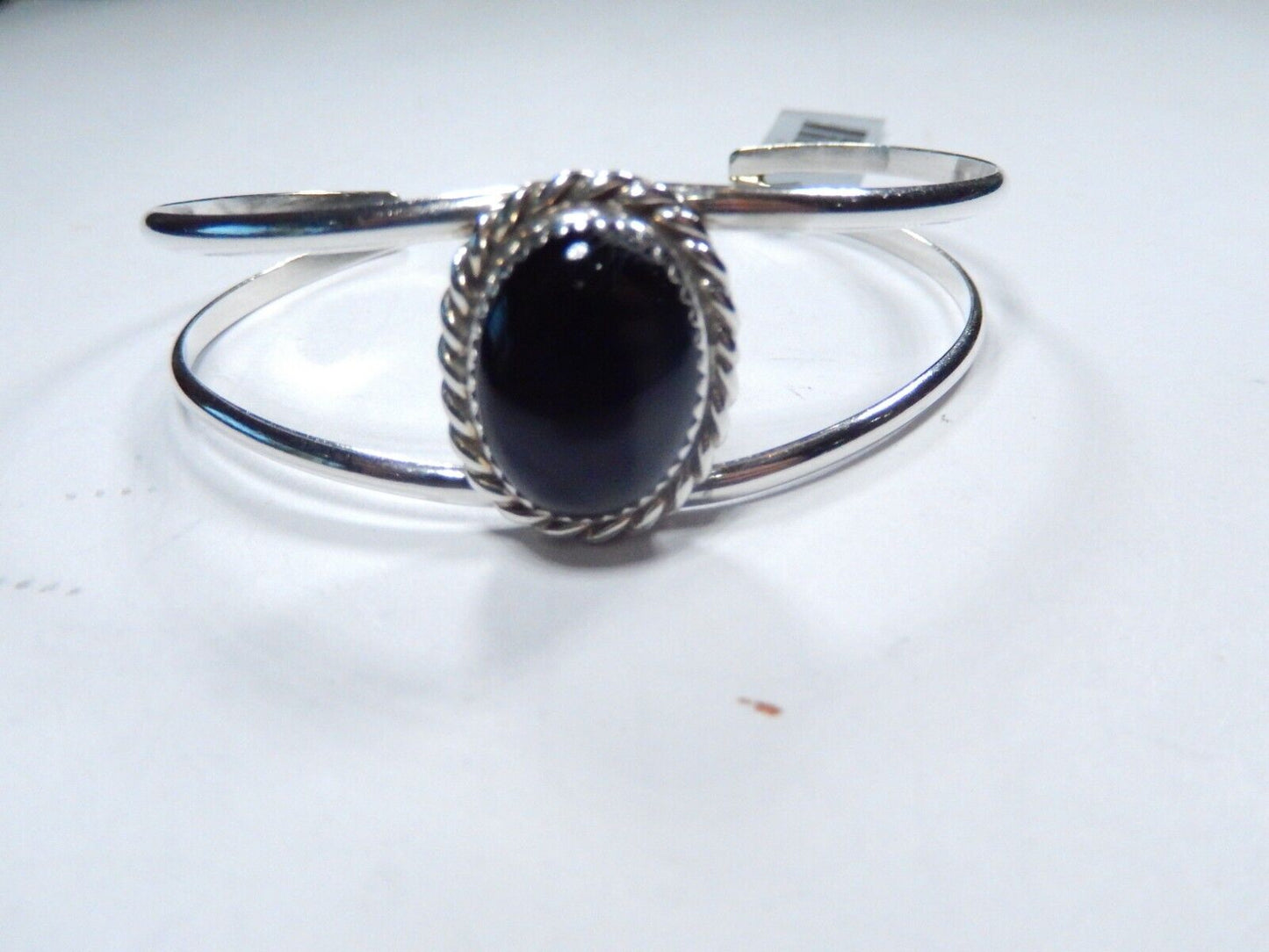 *VINTAGE*  Signed "TT"  Native American Sterling 925 Black Onyx Bracelet