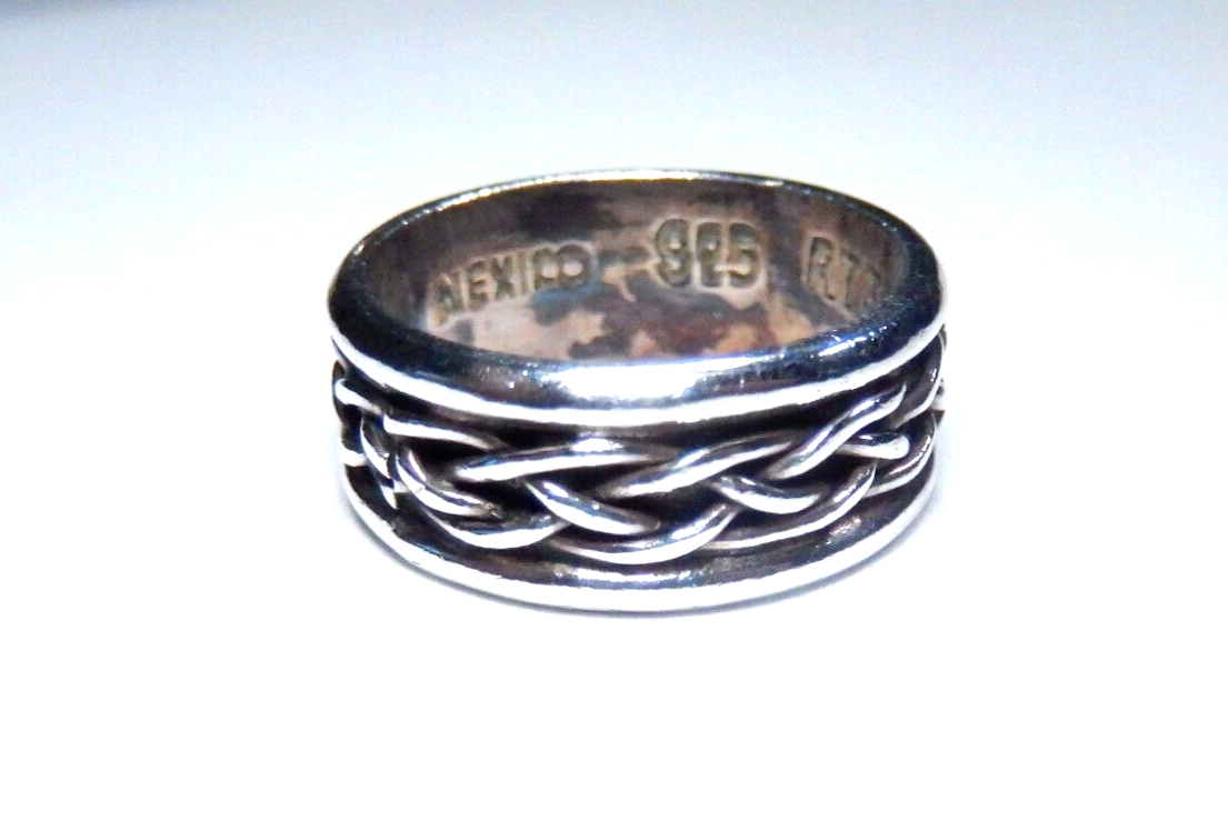 Vintage Mexico 925 Sterling Silver 8mm Braided Rope Wire Size 6.75  Band Ring
