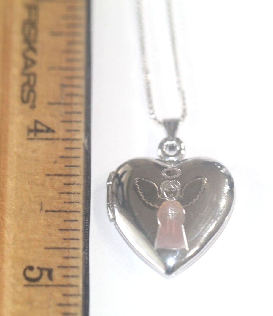 Sterling Silver Praying Angel Heart Locket Pendant w/18" Chain